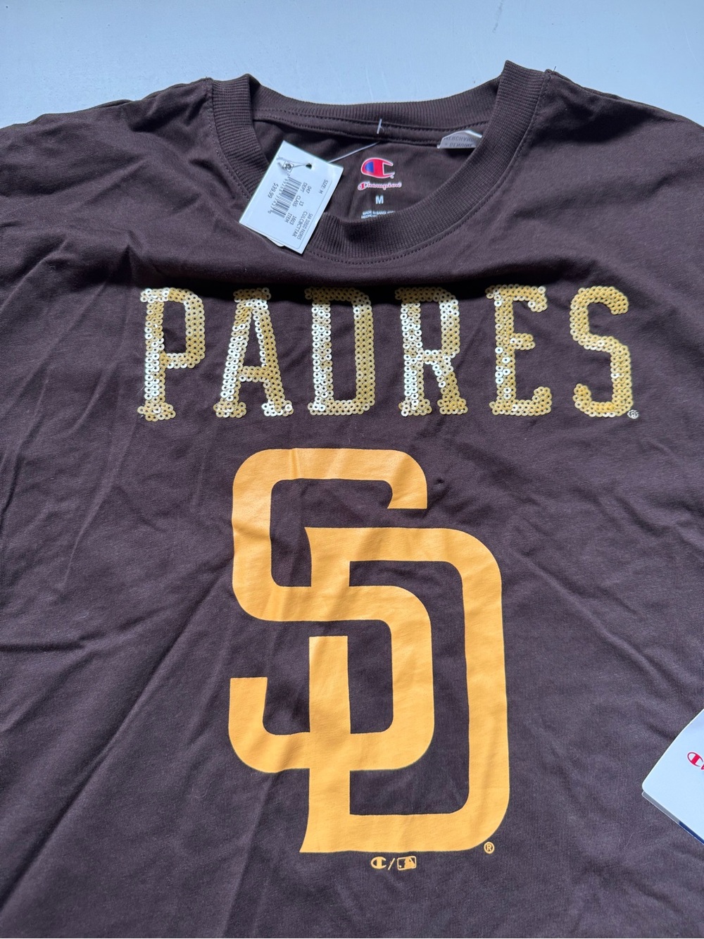 NWT Champion Brown and San Diego Gold Padres Logo Tee #518 - Picture 2 of 2